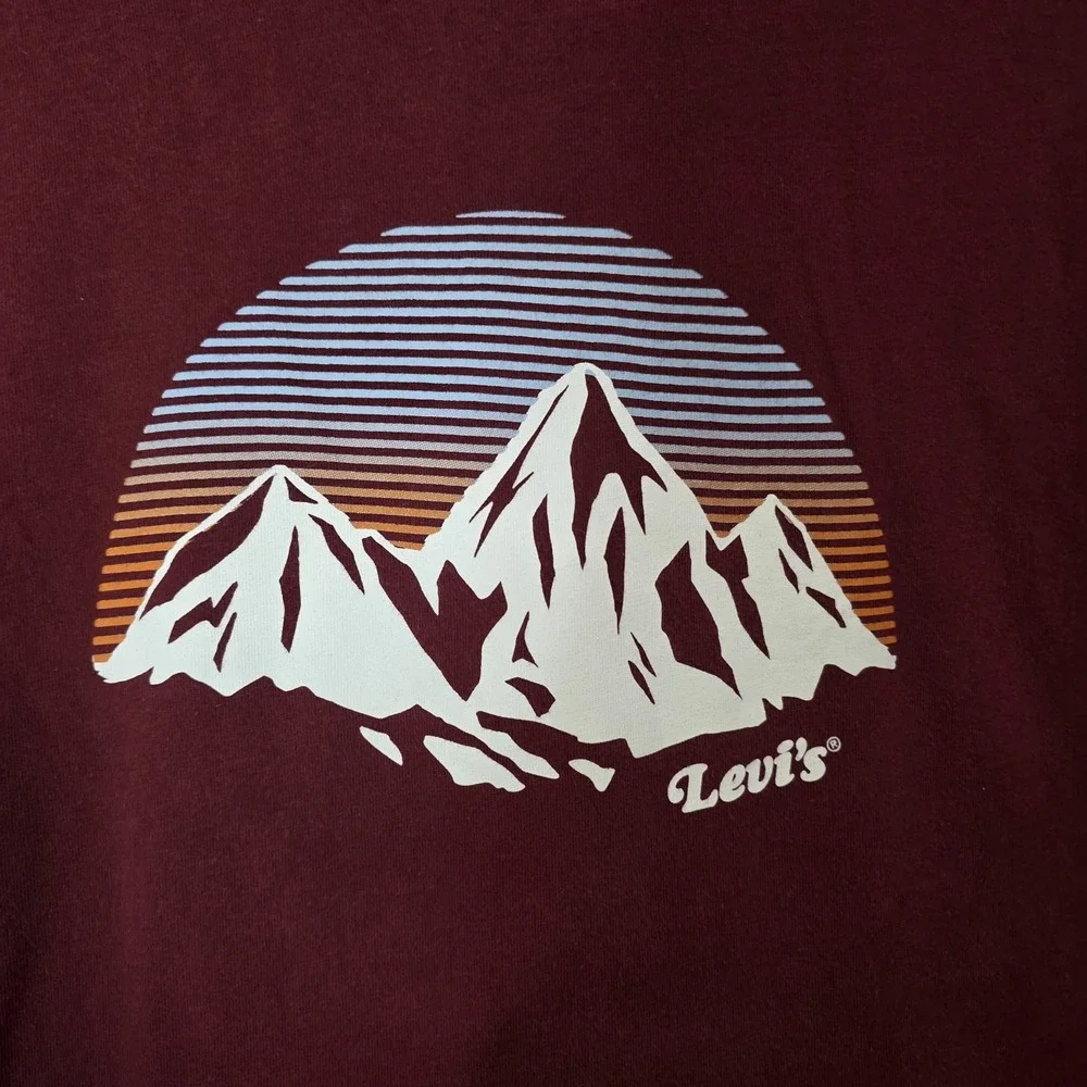 Levi's‎ Burgundy Mountain Graphic Tee Retro Sunset Gorpcore Outdoor 2XL